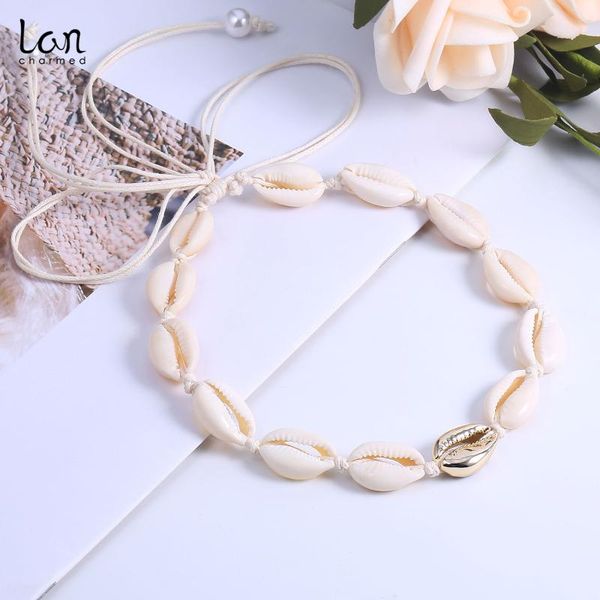 

lancharmed bohemia necklace handmade natural cowry sea shell choker necklace for women fashion shell choker gift to girl, Golden;silver