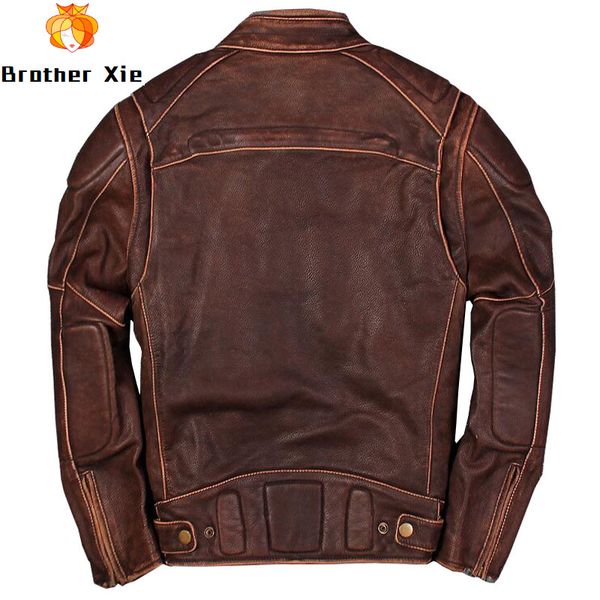

2020 men's genuine leather jacket retro motorcycle leather jacket brown cowhide jackets coat for male, Black