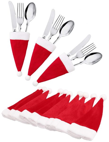 

christmas santa hats silverware holders - xmas party dinner table decorations supplies