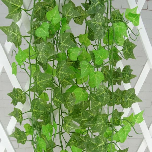 Atacado-230cm / 7,5 pés longos plantas artificiais verde folhas de uva artificial videira folha falsa folhas de folhas de casamento em casa decoração