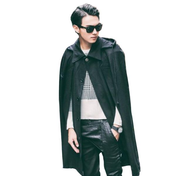 

dark bat cape капюшоном средние длинные пальто мужчины пальто паровой punk gothic плащ мужчины бат-крыло рукавом шинели сыпучие ветровка, Tan;black