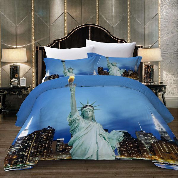 

wensd drop shipping wholesale statue of liberty bedding set printed 3d bedding set blue home textile king size bed soft