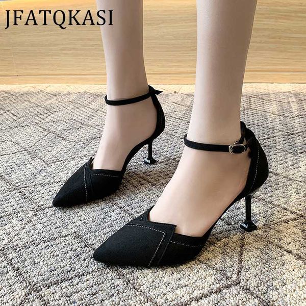 

high heels summer single shoes heels women pointed buckle basic ladies pumps fashion woman working shoes plus size 2020new, Black