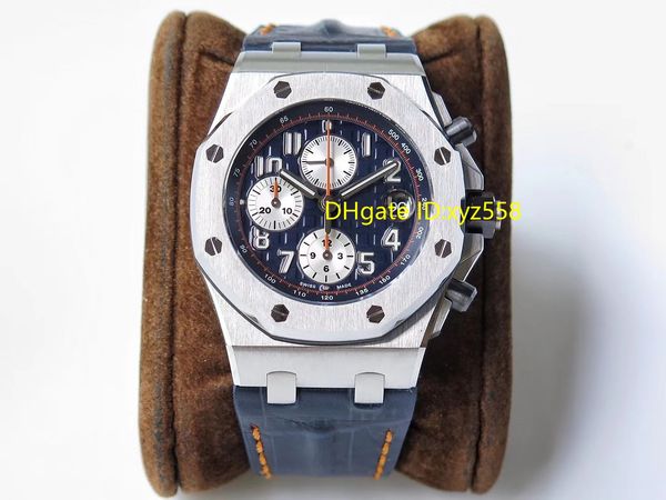 

sport chronograph men's watch cal.3126 automatic 316 stainless steel csae leather strap pin buckle swiss watch with brand box fast expr, Slivery;brown