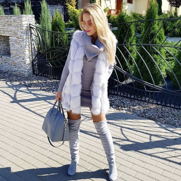 

long winter fuax fur coat eelgant celebrity night club fashion party long sleeve women warm faux fur coat vest, Black