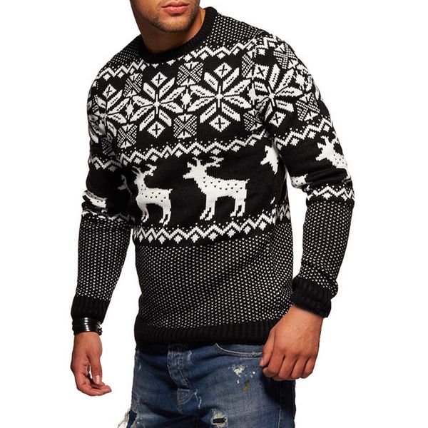 

loose men pullover 2019 christmas sweater novelty autumn winter casual long sleeve deer clothing male printed fashion, White;black