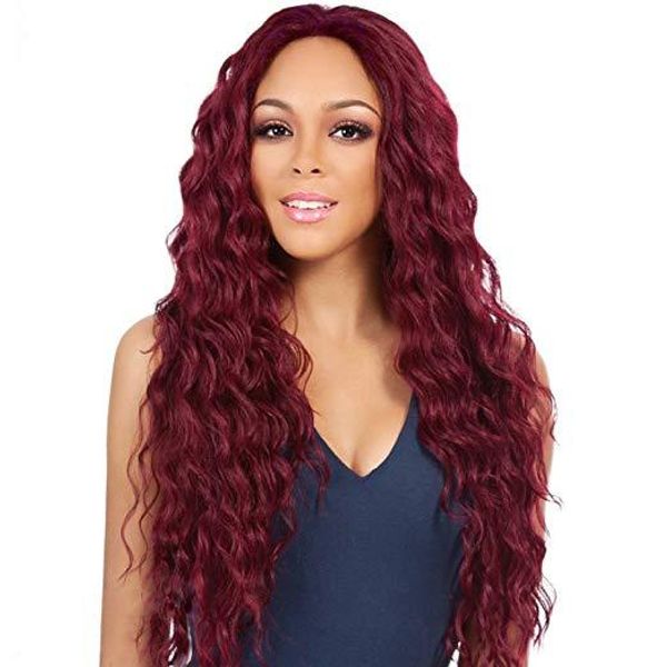 

26 inch middle part long curly heat resistant synthetic wig kinky simulation scalp cosplay wigs hair for women, Black