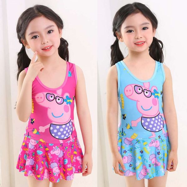 

children princess cartoon pig one-piece dress swimming suit swimming suit dress swimwear girl baby page girl swimsuit, White;black