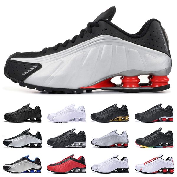 

New Running Shoes Metallic Color DELIVER SHOX R4 Mens Chaussures OZ NZ 301 Sports Sneakers Black White Increased Cushion 40-46