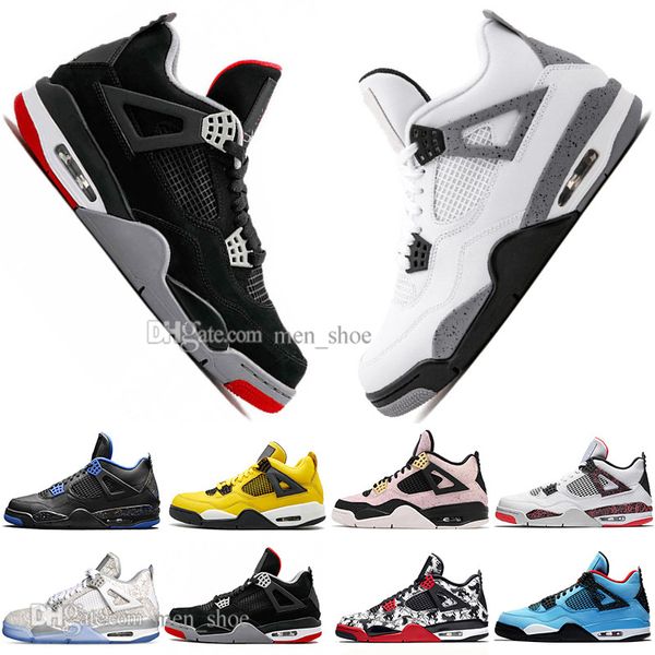 

in stock 2019 new bred 4 4s what the cactus jack laser wings mens basketball shoes denim blue pale citron men sport designer sneakers 36-47