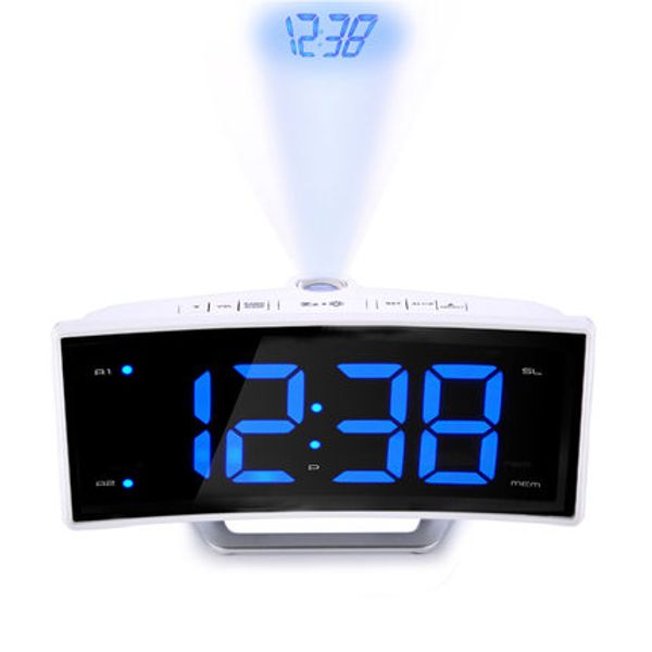 

fm radio alarm clock led digital electronic table projector watch desk nixie projection alarm clock with time projection mirror