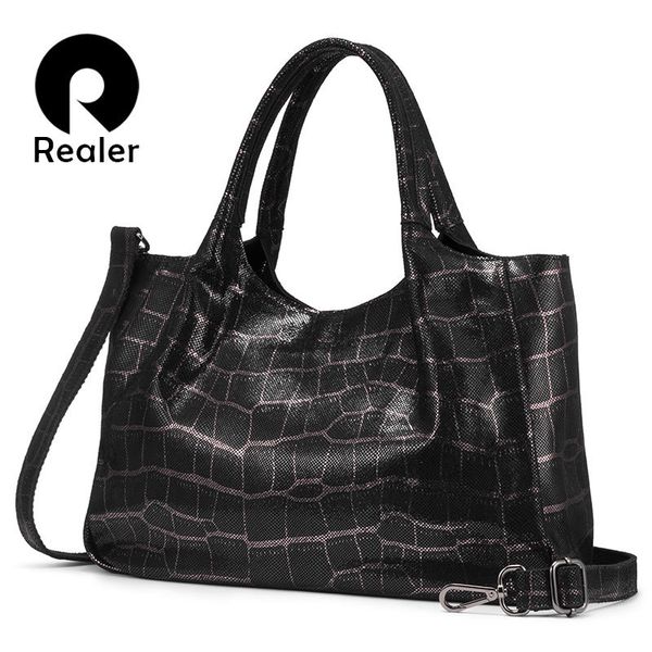 

realer women handbags genuine leather retro leisure shoulder bags for ladies big capacity tote bags female chain t200322