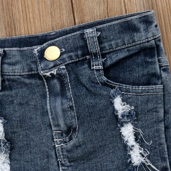 

fashion kids baby girls shorts denim pants distressed ripped trousers, Black