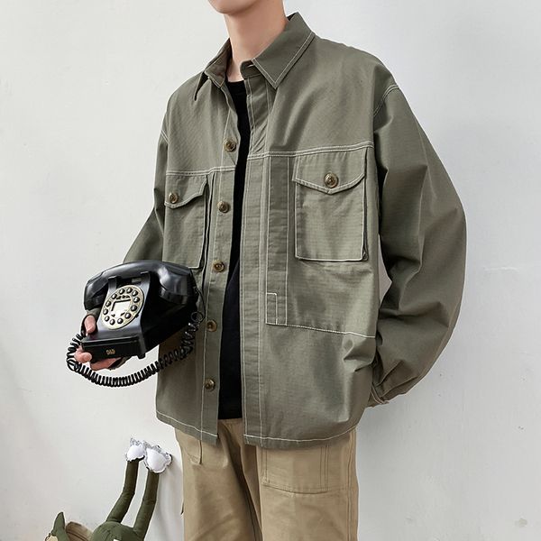 

male streetwear hip hop casual cargo jacket men vintage fashion loose shirt style jackets coats spring autumn outerwear cardigan, Black;brown