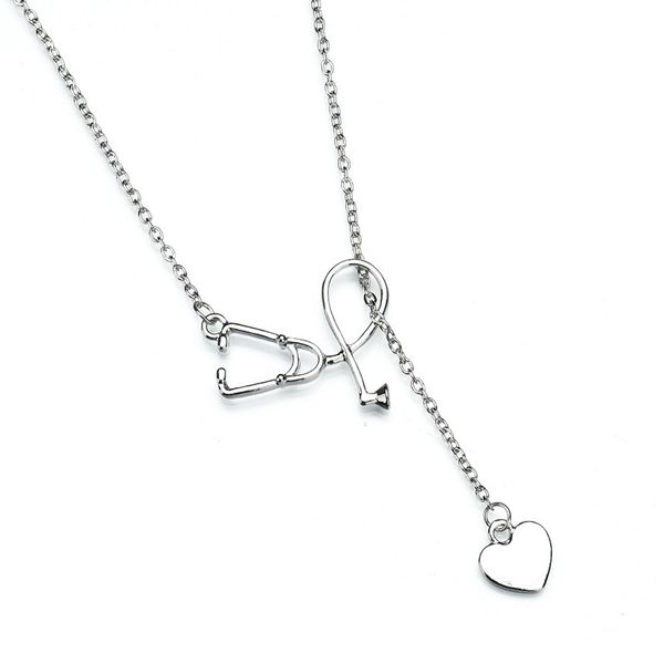 

mysterious stethoscope love pendant necklace peach heart alloy necklace, Silver
