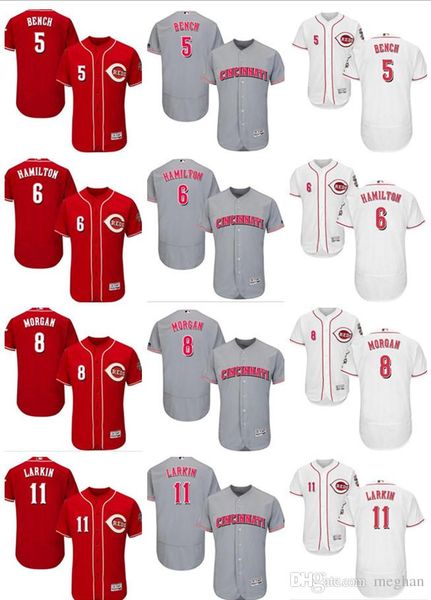 

custom men women youth majestic reds jersey #5 johnny bench 6 billy hamilton 11 barry larkin 8 joe morgan home red baseball jerseys, Blue;black