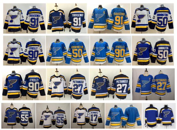 

NHL St. Louis Blues Jersey 91 Vladimir Tarasenko 90 Ryan O'Reilly 50 Binnington 27 Alex Pietrangelo 55 Colton Parayko Jaden Schwartz Hockey