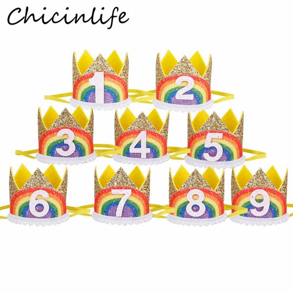 

chicinlife 1pcs 1-9 years old birthday crown headband baby shower kids favors cap boy 1st birthday party hats decoration supplie