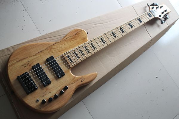 Fábrica Personalizado 6-string ASH Neck-Thru-Body Elétrica Bass Guitar com Maple Fingerboard, Preto Bloco Fret Inlay, Hardware preto, pode Personalizado