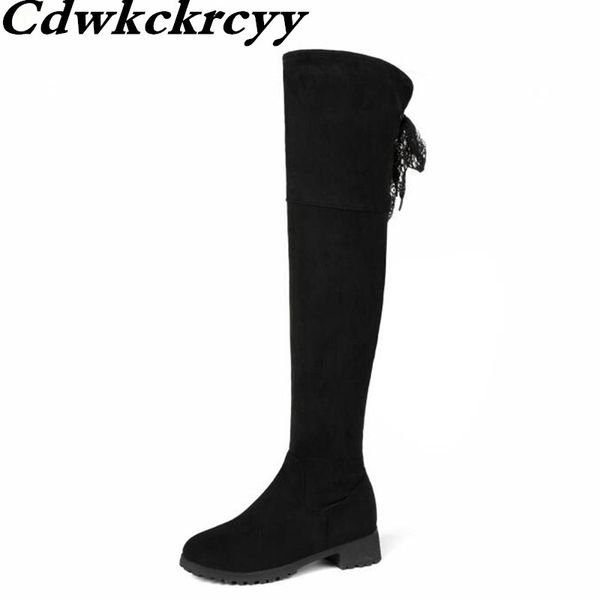 

autumn and winter new style low-heel high cylinder over the knee women boots cashmere keep warm frenulum boots plus size 34-48, Black