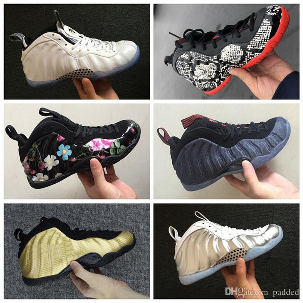 

penny hardaway basketball shoes men foam one floral snakeskin wmns chrome denim pro fleece gold white foams sports sneakers, White;red