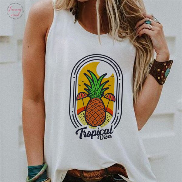 

women vest tank camisole 2020 summer tropical wind print couple hollow out t shirts streetwear harajuku casual sleeveless large size, White