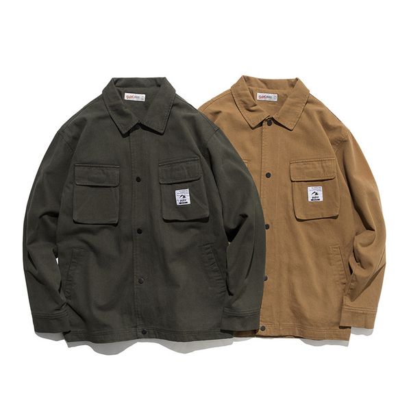 

yi dao vintage 19 autumn new style retro street workwear coat men's cool solid color multi-pockets popular brand jacket men's, Black;brown