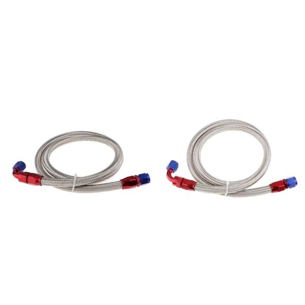 

2x 3 feet stainless steel braid oil gas hose with end fitting an6 silver