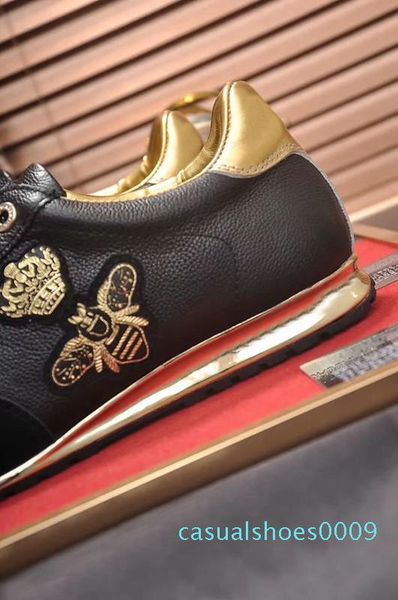 

mens fashion low leather sneakers luxurious designer bees and crown emblished causal shoes size euro 38-45 c09, Black