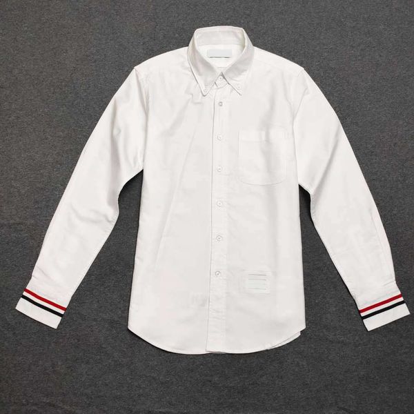 

tb simple cuff color stripe decoration designer brand casual white blue loose long sleeve casual shirt men and women t-shirt round hem, White;black