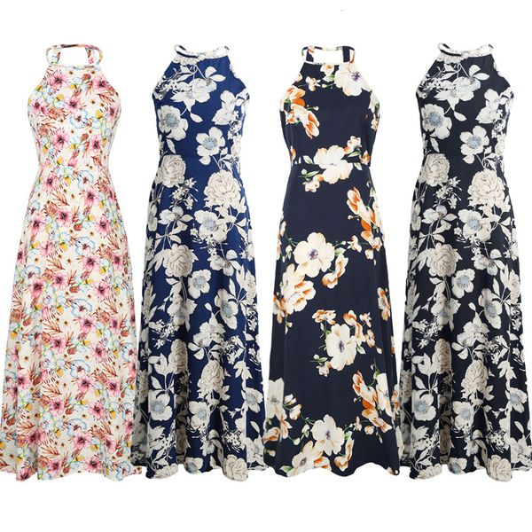 

women summer clothes women long maxi dresses women boho halter floral sleeveless summer dress 2019 holiday long slip beach dress vestidos, Black;gray