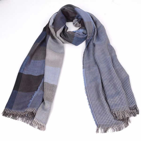 

2019 men scarf plaid yarn-dyed scarf autumn and winter double-sided tassel men's spot ac010, Blue;gray