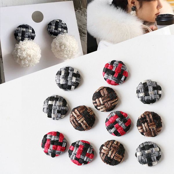 

10pcs/lot diy jewelry autumn and winter new simple knitted plaid cloth buckle earrings accessories handmade for women girls hot, Blue;slivery