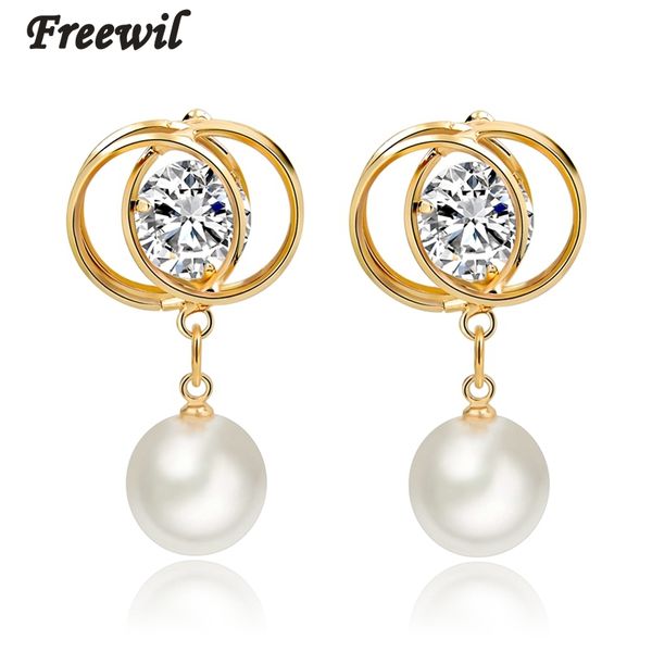

fashion jewelry round simulated pearl earrings gold color crystal stud earrings for women brincos bijoux ser150145, Golden;silver