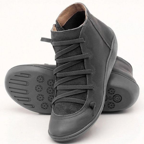 

vogue boots women pu leather ankle boots autumn winter cross strappy vintage women punk flat ladies shoes botas mujer, Black