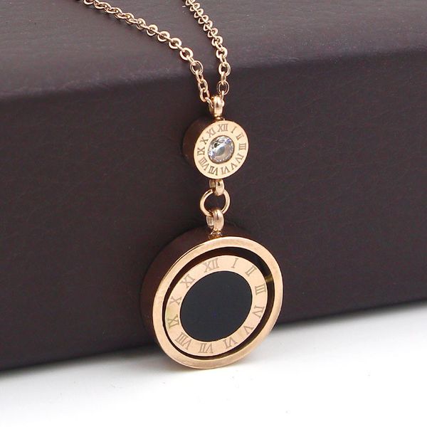 

lady jewelry double circle roman numeral necklace for women turnable black white shell pendent necklace jewelry party k0030, Silver