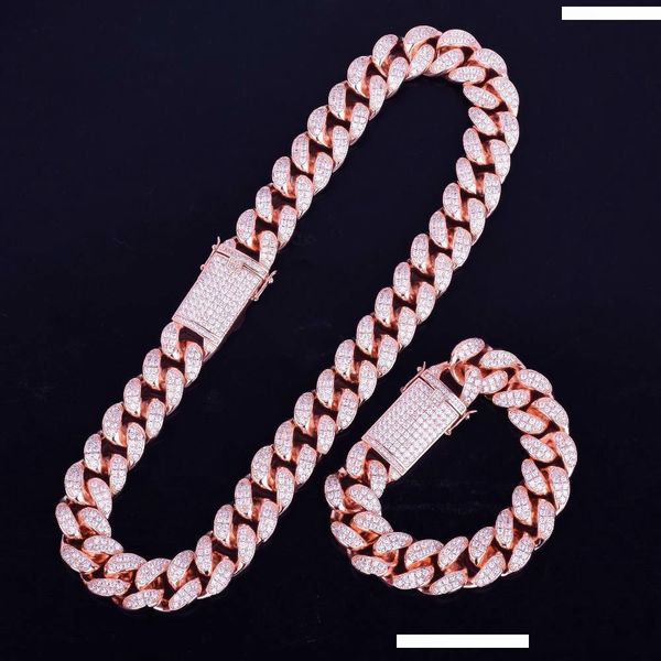 

heavy zirconia cuban chain with bracelet necklace set gold silver 20mm big choker men s hip hop jewelry 16 18