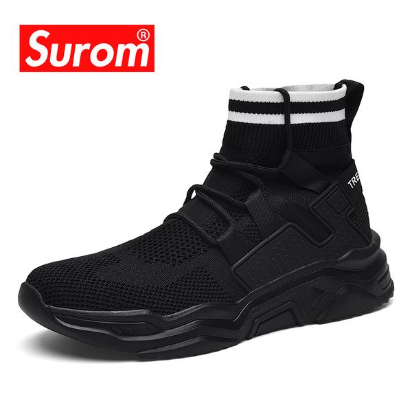 

surom men's boots 2020 spring new fashion breathable comfort shoes male elasticity ankle boots soft thick sole, Black