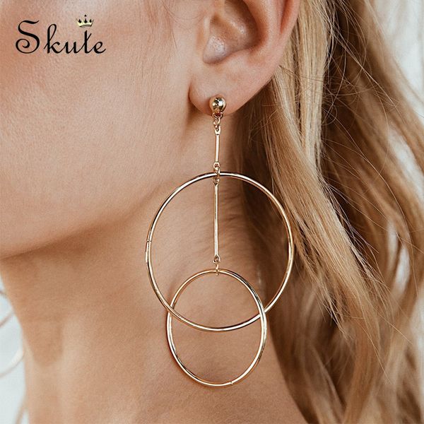 

skute punk hollow metal round circle pendant earrings for women personalized circle combination hoop earrings statement jewelry, Golden;silver