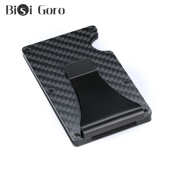 

bisi goro 2020 men fashion carbon fiber holder money bag minimalist metal rfid mini pocket purse, Red;black