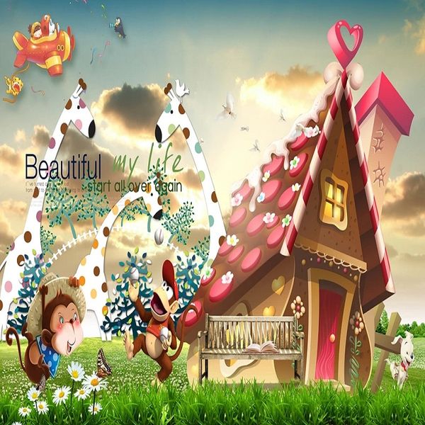 

custom large mural 3d wallpaper fairy cartoon house happy life baby bedroom mural tv back wall decor deep 5d embossed