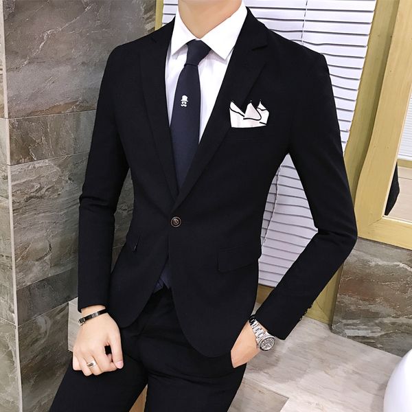 

stylish high-end ,men's suit two-piece, classic pure color business wedding groom dress men suit jackets + pants ,size s-3xl, White;black