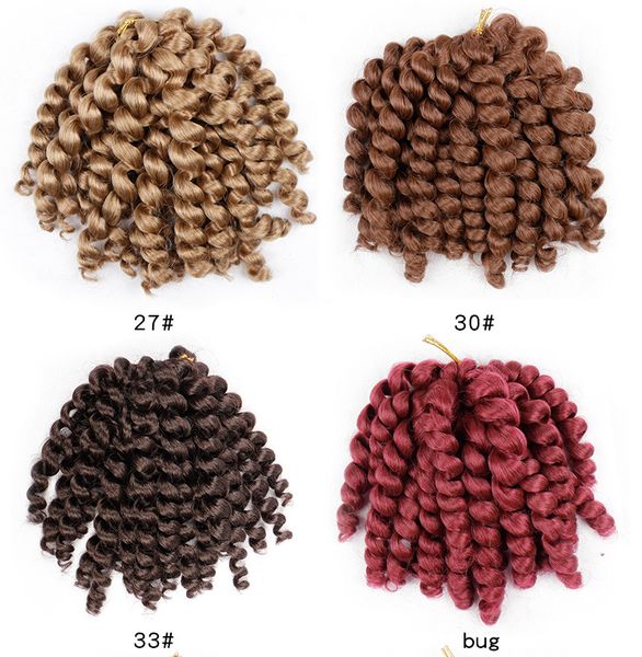

8 дюймов ombre pure color jumpy wand curl вязания плетенки ямайский отказов синтетическая наращивание волос крючком для чернокожих женщин, Black