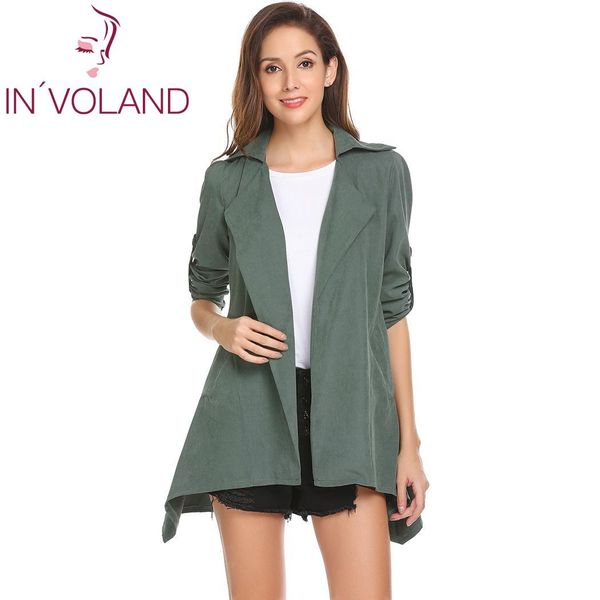 

women casual turn-down collar long sleeve solid regular asymmetrical  hem spring/fall windbreaker outwear, Tan;black