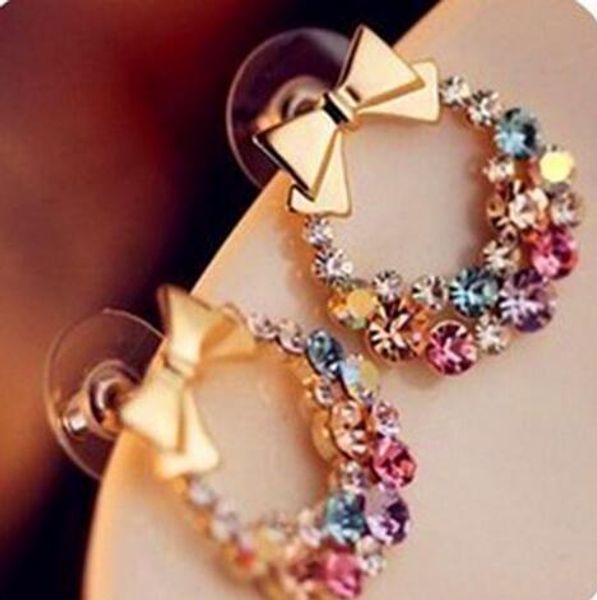 

изысканный эмаль кристалл красочный цветок горный хрусталь бант серьги, Silver