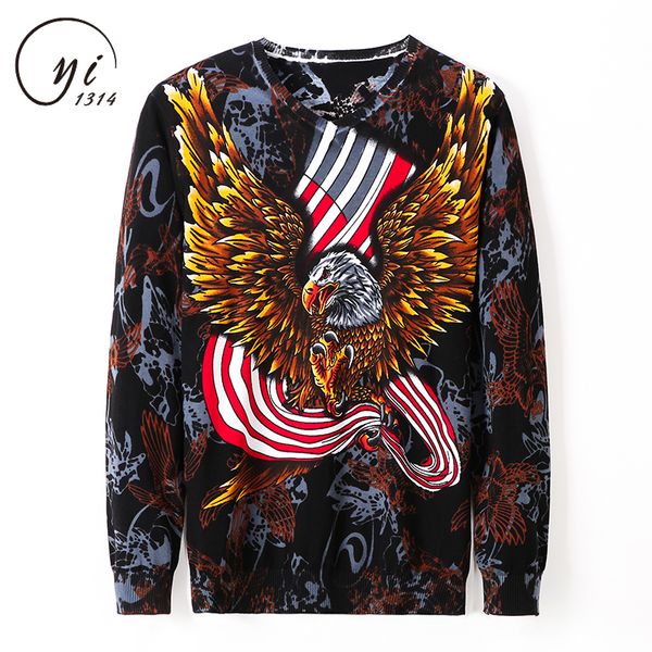 

eagle print male kniteed sweater party prom male outfit pullover masculino mens knitwear clothes sueter hombre 3xl, White;black