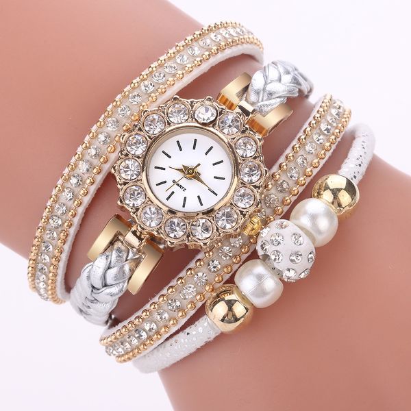 

female watch women fashion vintage weave wrap quartz wrist watch bracelet for ladies wristwatch clock gift clock#8, Slivery;brown