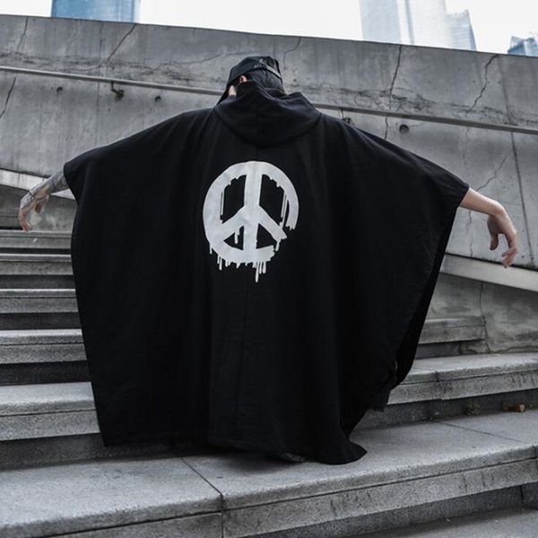

men's trench coats spring summer men hip hop punk oversize coat hooded cloak man gothic vinatge zipper long jacket casacos, Tan;black