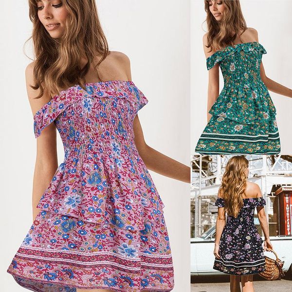 

designer dresses fashion off-shoulder floral printed ruffle dresses casual womens clothing style women, White;black