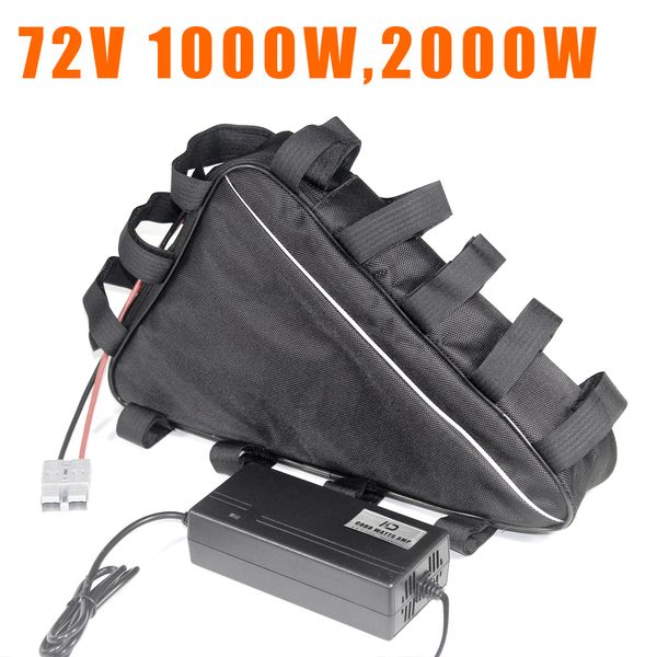 72V Ebike Triângulo Lítio íon Bateria 72V 20Ah 30Ah Batteries de bicicletas elétricas 72 Volt 2000W 1500W 1000W bateria